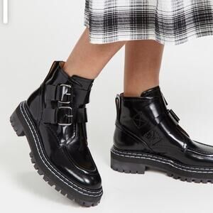 Proenza Schouler Women's lug sole biker patent Leather buckle Boots Size 38.5